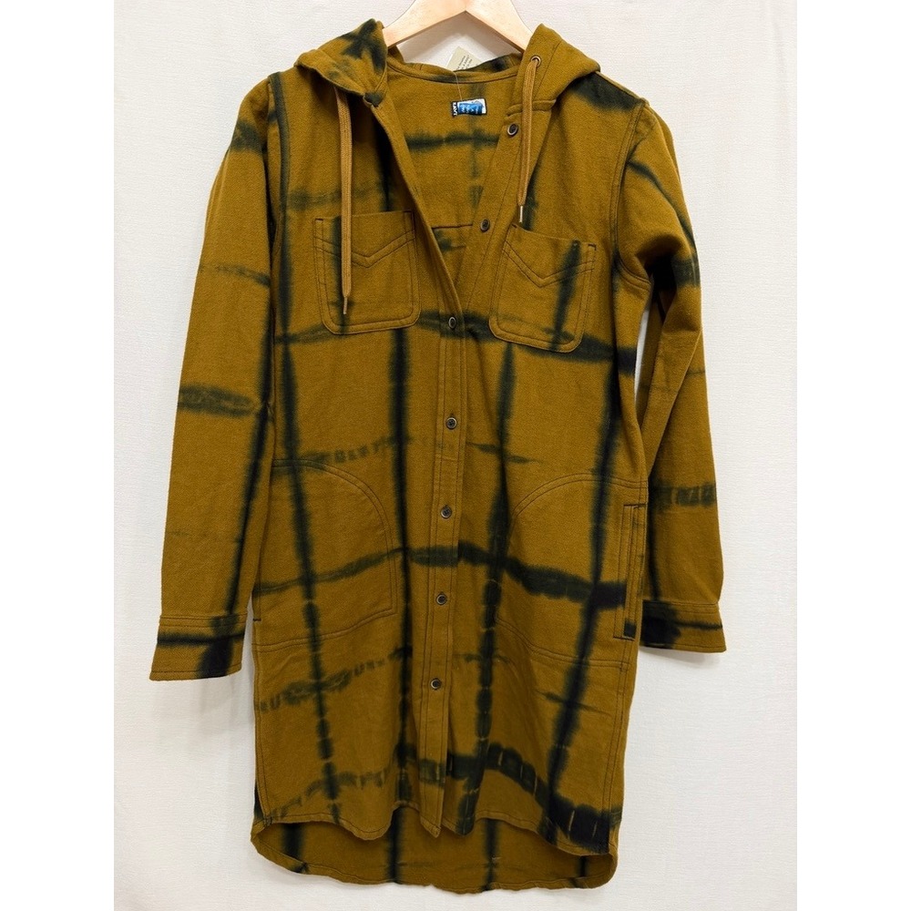 NWT KAVU Ellowen Cork Tie Dye Hooded Shacket Fleece Longline Jacket XXS